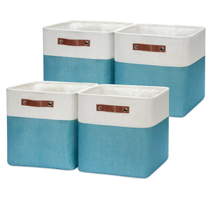 HNZIGE Cube Storage Basket(4 Pack) Collapsible Baskets for Shelves, Dog Toys, Books, 12x12 Fabric Storage Cube Bins Set for Room, Office, Closet (White & Teal)