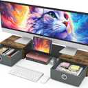 WESTREE Dual Monitor Stand Riser with Two Drawers, Extra Large Storage for 2 Monitors, Desktop Oraganizer Computer,Laptop,Screen,Printer,TV (Rustic Brown)