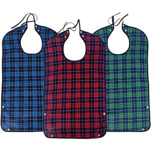 2 x Adult Bibs for Men Women Elderly Reusable Large Adult Bibs Reusable Waterproof Clothing Protector with Crumb Catcher (3pack Blue+red+grey)