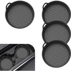 4 PCS Car Cup Holder Coaster, Non-slip Silicone Car Coasters, Spill-proof Cup Holder Liner with Raised Rim, Universal Vehicles Interior Accessories (Black)