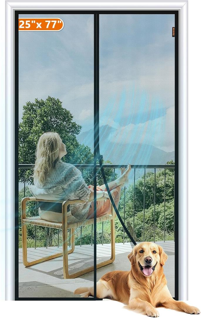 MAGZO Magnetic Screen Door Fit Door Size 25 x 77 Inch, Screen Size 27" x 78" Strong Magnets Mesh, Reinforced Fiberglass Net for Patio and Front Entrances, Gray