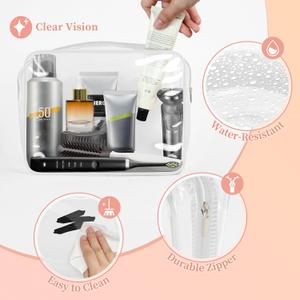 TISRATOK 9 PCS Clear Makeup Bag for Women with Zipper, TSA Approved Toiletry Pouch, Cosmetic Bag Bulk for Travel Organizer Essentials - White,Small