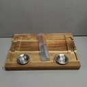 Honeydak 2 Set Acacia Wooden Steak Board Steak Plate Cutting Board with Fork, Knife and Sauce Cups 15.7 Inches Wood Serving Tray for Cheese Charcuterie Meat and Poultry, Birthday Wedding Gift