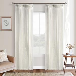 86 Inch Long Linen Curtains Pinch Pleated for Living Room 2 Panels Set Natural Cream Ivory Boho Semi Sheer Light Filtering Neutral 86 Inch Window Curtain Rings Hooks Floor Ceiling Bedroom 50 by 86