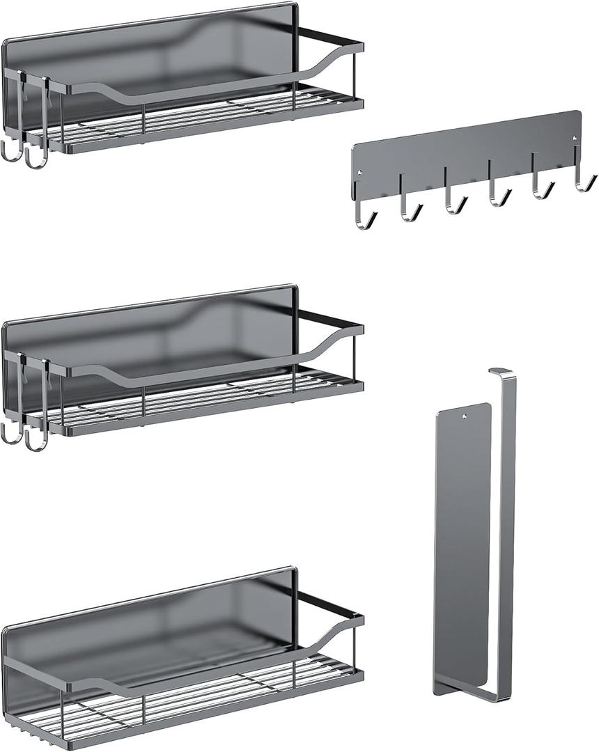 Multifunctional Magnetic Shelf for Washing Machine, Refrigerator, Microwave, and Any Metal Surface, Powerful Magnetic Shelves Include Magnetic Paper Towel Holder, Unique Hollow Design (5 pcs - Grey)
