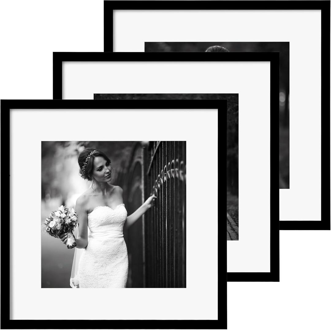eletecpro 14x14 Picture Frame Set of 3, Display 10x10 with Mat, Black, 14x14 for 10x10