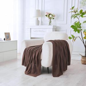 Douceur Brown Throw Blanket for Couch, Soft Chunky Cable Knit Throw Blanket, Classic Fisherman's Rib Stitch Pattern Throw for Living Room Gift, 56"x132"