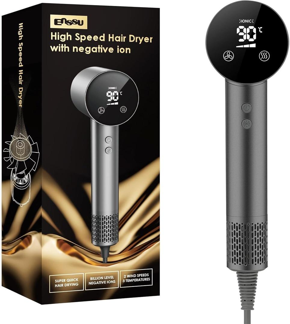 Professional Ionic Hair Dryer - 110,000RPM High-Speed,Lightweight,1500W Powerful Blow Dryer with Cool Shot Button,Dual Voltage,Concentrator Nozzle & Smart Temperature Control for Fast Drying (Rk201-black)