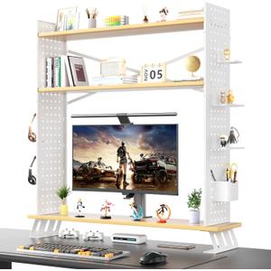 Desktop Organizer Shelf, Large Space Desktop Organizer Shelf for Dormitory, Book Shelf, Computer Monitor Storage Stand, White