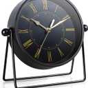 AYRELY Vintage Black Metal Desk Clock,Battery Operated Mantel Clocks, Decorative Table Clocks with Adjustable Angle for Fireplace Farmhouse Shelf Living Room Dcor (Black/Gold)