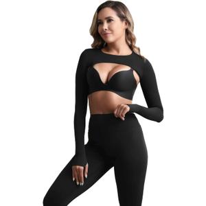 Hiball Workout Bolero Shrug Crop Top Long Sleeve Women, Sports Shrug Cropped Shirts, Cooling Shawl Arm Sleeves (Black, L)