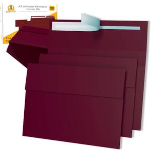 110 5x7 Burgundy Invitation Envelopes - for 5x7 Cards - A7 - (5 x 7 inches) - Perfect for Weddings, Graduation, Baby Shower - 120 GSM - Peel, Press & Self Seal - Square Flap