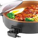 16" Extra Large Electric Skillet with lid, Ceramic Nonstick Coating Electric Frying Pan, 1500W Quick & Even Heating, 5 Adjustable Temperature Control, Tempered Glass Lid & Cool-Touch Handles