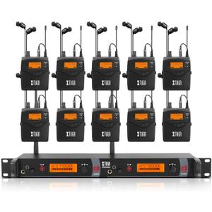 XTUGA RW2080 Wireless in Ear Monitor System, Mono IEM System with 10 Receivers, UHF 2 * 40 Frequencies, 300Ft Stable Transmission for Musicians,Band,Studio & Stage Monitoring(572-599Mhz)