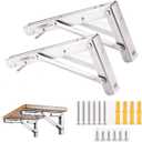 Folding Shelf Brackets, Max Load 330 lb, Heavy Duty Stainless Steel Collapsible Wall Mounted Shelf Brackets for Table, Space Saving DIY Bracket, Pack of 2 (Silver, 2packs 16 Inch)