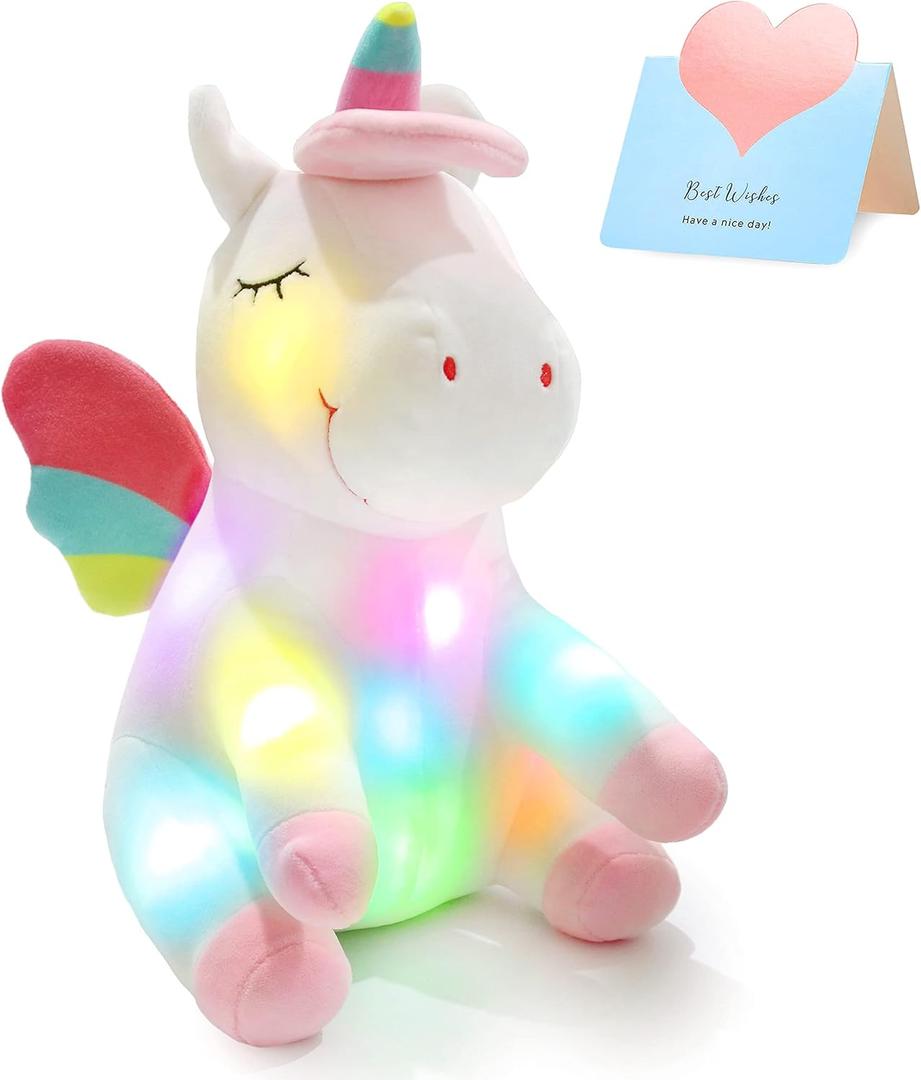 12'' Light up Unicorn Stuffed Animal Soft Plush Toy with Colorful LED Night Lights Glowing Birthday Children's Day Gifts for Girls Toddler Kids Women Toys