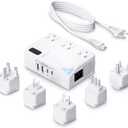 250W Conversion Plug, International Travel Converter with 4 USB Ports, lowering 220V to 110V for 100V-240V Areas and Different Countries Plugs Using US Electrical Devices (White)