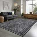 9x12 Area Rug Living Room Rugs, Stain Resistant Washable Rug, Vintage Large Non-Slip Backing, Low Pile Lightweight Print Rug for Bedroom Dinning Room Home Office (Grey)