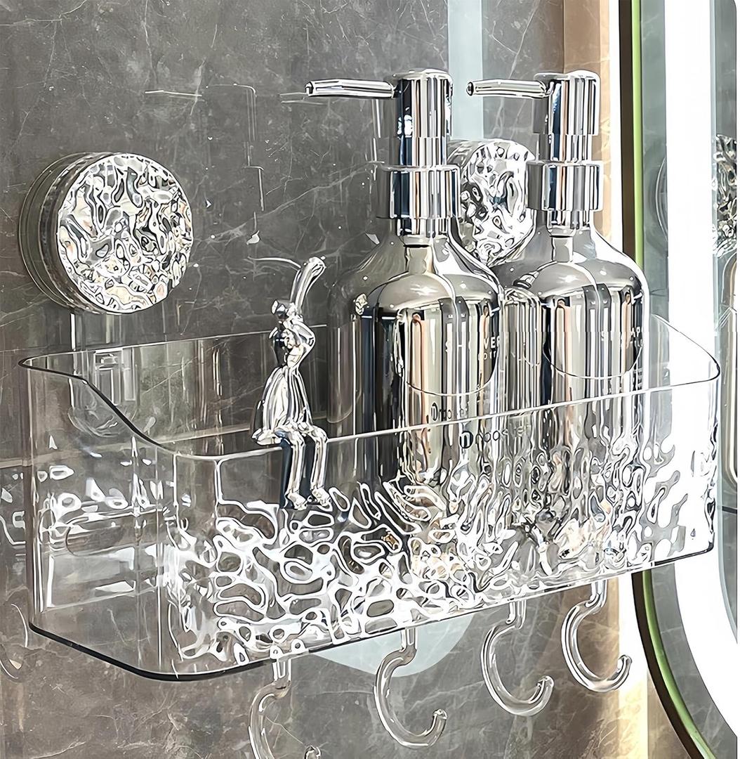 Shower Caddy Suction Cup, Wall Mounted Rack Organizer Removable Bathroom Shelf, No Drilling Larger Storage Rack Upgraded, Bathroom Suction Caddy