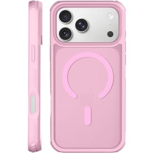 Magnetic for iPhone 17 Pro Case, Compatible with MagSafe, Threaded Border Non-Slip, 4 Cornered Pro Drop Protection, Alloy Camera Frame, Mil-Grade Drop, Shockproof Phone Case, Pink