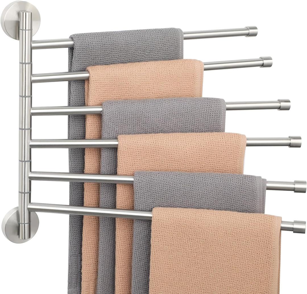 Alise Swing Out Towel Rack, Folding Hand Towel Bar 6 Bars Arm Towel Holder Towel Hanger for Bathroom Wall Mount, Space Saving Towel Rail, GDL8006-LS SUS304 Stainless Steel Brushed Nickel