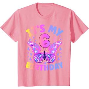 Kids 6th Birthday Shirt Girl Six Year Old Butterfly Birthday T-Shirt Kids 10 Pink