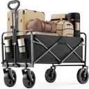 DUMOS Foldable Wagons Carts with All-Terrain Wheels, 120L & 360LBS Portable Garden Wagon Large Capacity Utility Cart with Drink Holders, Heavy Duty Collapsible for Sand, Beach, Gardening (30IN Black)