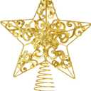 Blulu Christmas Star Tree Topper 10 Inch Glittered 3D Metal Star Treetop Topper Christmas Hollow Sequin Tree Decoration for Xmas Holiday Party Decoration Indoor(Gold)