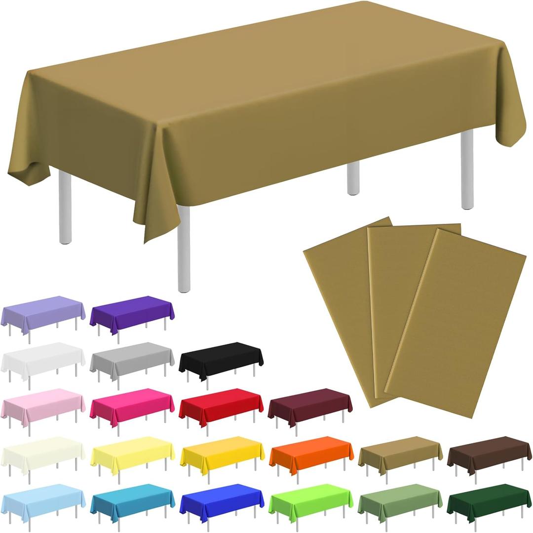 3 x 3 Pack Plastic Table Cloth Rectangle 54 x 108 inch Plastic Tablecloth Disposable Rectangle Leakproof for Parties, Picnic, Camping, Birthday, Weeding
