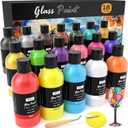 Nicpro 18 Colors Acrylic Glass Paint Set (8.45 oz, 250 ml) Large Bulk Enamel & Ceramic Painting Supplies Kit for Wine Bottle Glass Jars Windows with Sponge & Art Knife, Opaque Gloss Finish