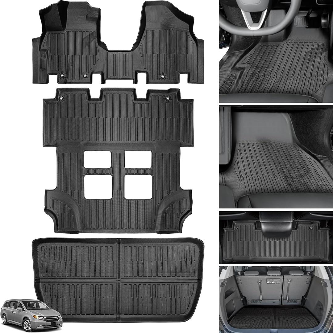 Floor Mats for Honda Odyssey 2011 2012 2013 2014 2015 2016 2017, Custom Fit TPE All Weather Protection Floor Liners, Non-Slip Waterproof Cargo Liner