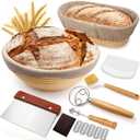 Sourdough Proofing Basket Gift Set, 9" Round and 10" Oval Banneton Bread Baking Supplies, Sourdough Baskets with Bread Lame, Danish Whish, Bowl Scraper, Sourdough Scraper, and Linen Liner (9-Piece Kit)