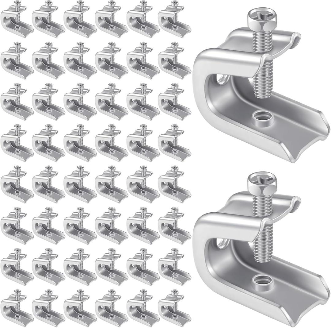 Hicarer 50 Pcs 1/4" x 20 Beam Clamp Steel Screw in Hooks for Flanges Strong Threaded Rod Wire Ring with Harden Point Screws
