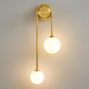 Globe Wall Sconce, Double Hanging Ball Sconce, Modern Indoor Sconces
Gold Double Globe wall Sconce with Milk Glass Shades, Hardwired Indoor ball Sconce for Bedroom Bathroom Living Room Hallway