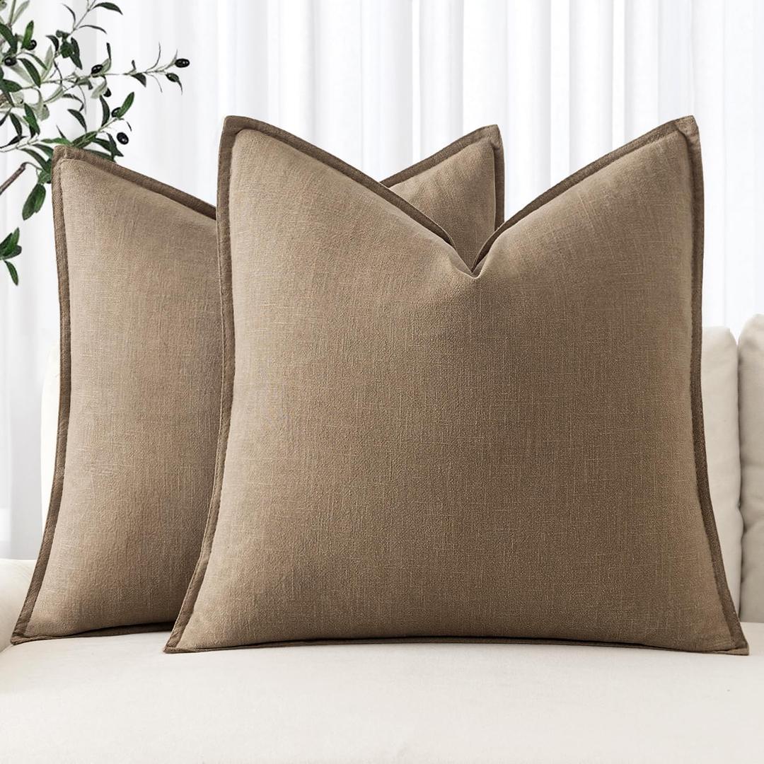 MIULEE Decorative Linen Euro Sham Pillow Covers 28x28 Inch Khaki Boho Farmhouse Neutral Winter Couch Throw Pillows for Bed Pack of 2 Accent Modern Pillowcase Sofa Livingroom Home Decor