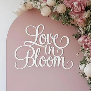 Wooden Love in Bloom Sign for Backdrop, Bridal Shower, Engagement party or Wedding backdrop wall decorations, 3D wooden floral theme photo booth centerpiece