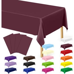 4 PCS Wine Table Cloth Rectangle Table, 54 x 108 Inches Waterproof Plastic Table Cloth Disposable, Picnic Table Cover for Baptism, Picnic, Restaurant, Wedding decor, Fits Rectangle and Round Tables