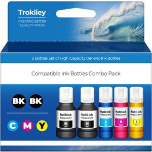 Compatible for EPT502 Ink Refill Bottles ET-2850 ET-3760 ET-3850 (5 Pack) Replacement for ET 2850 ET 3850 ET-4850 ET-2760 ET3760 2850 ET-4760 ET-3830 ET-3843 ET-2750 ET-3750 ET-4750 ET-15000 Printer