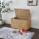 Water Hyacinth Storage Basket with Lid, 42.3 Gallon (160L) Blanket Storage Basket with Handles, Woven Storage Bin, Foldable, Metal Frame, for Bedroom, Laundry Room, Natural