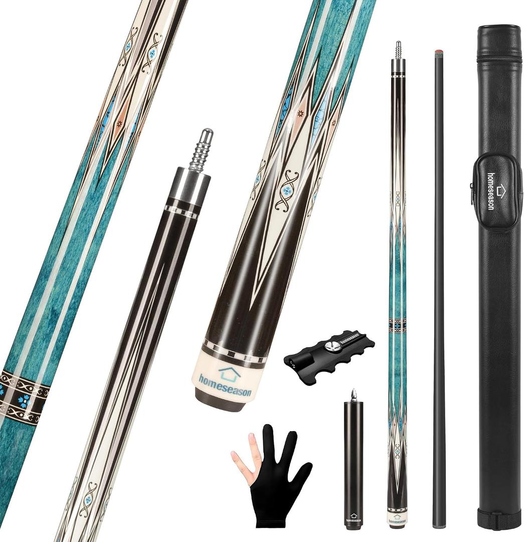 HomeSeason Carbon Fiber Pool Cue 58" with Leather Bag Extender Extension Rod Professional Pool Stick 4-Layer Tip Low Deflection Cue Stick, 3 * 8/8Joint Pin, Ultra-Smooth, Billiard Cue Sticks