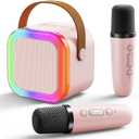 Mini Karaoke Machine for Kids: Portable Singing Machine with 2 Wireless Microphones - Christmas Birthday Gifts for 4 5 6 7 8 Year Old Girls