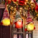 Christmas Gnome Ornaments, 4 Pack Christmas Tree Decorations Handmade Swedish Santa Gnomes Ornaments Lights Scandinavian Plush Elf Table Home Decor, Christmas Tree Hanging Decoration