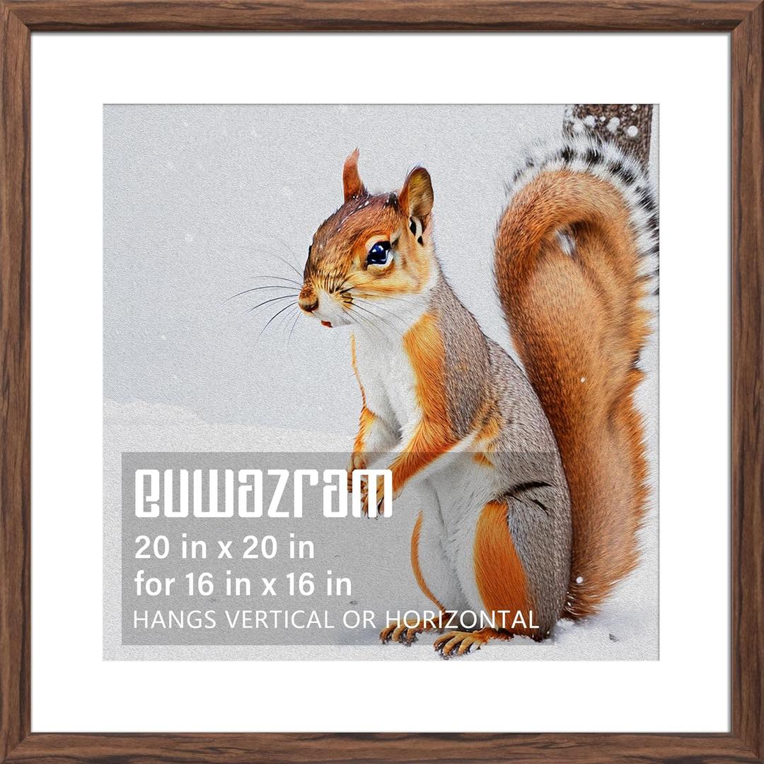 Rustic Walnut 20x20 Frame - Single Frame, 20 x 20 Poster Frame with Mat for 16x16, Picture Frames for Artwork, Puzzles, Photos and Movie Posters