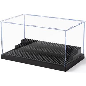 Mlikero Minifigure Display Case for Action Figures Blocks, Clear Dustproof Acrylic Display Box Storage with 3 Movable Steps Gifts for Children,Black