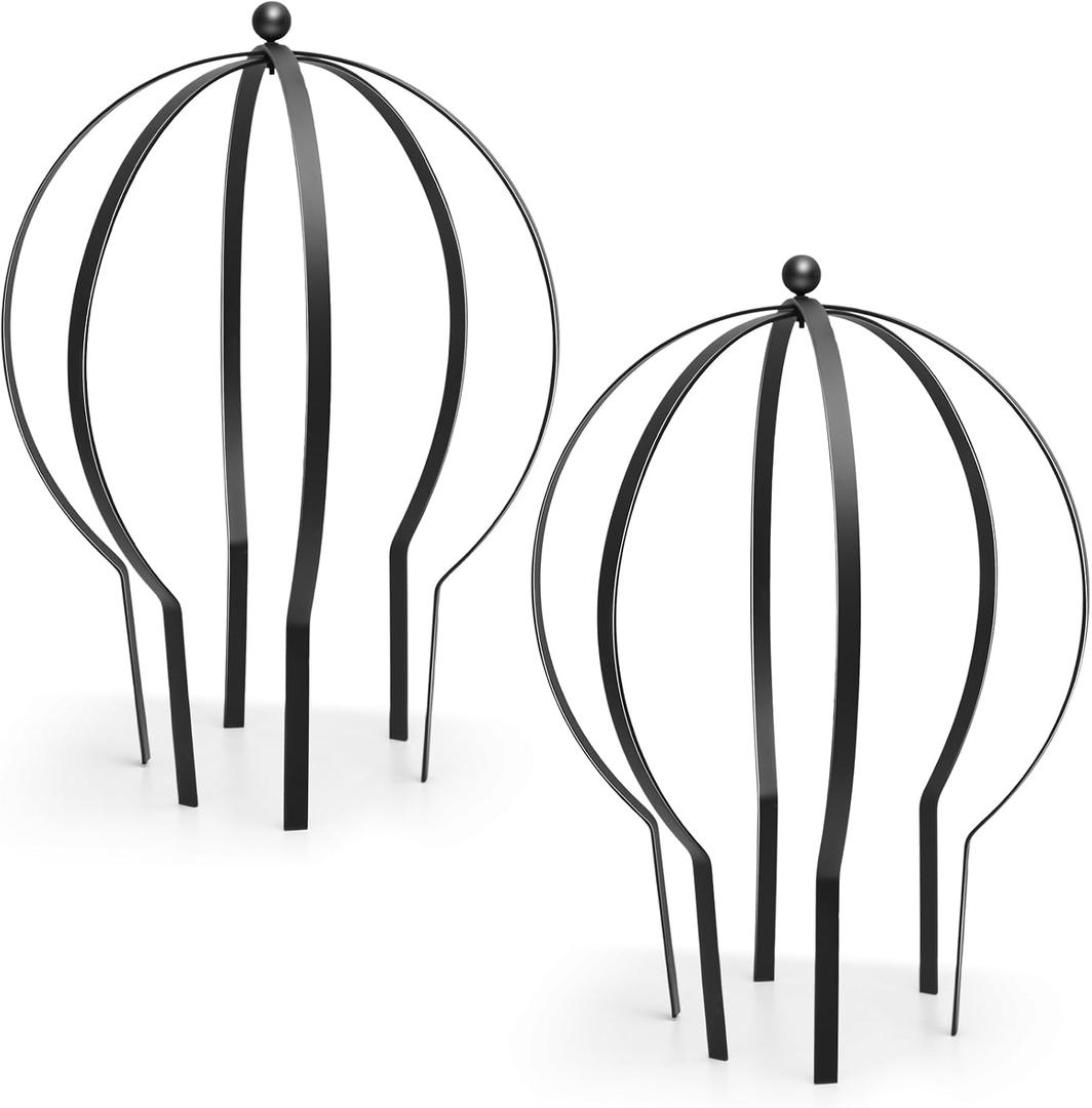 GlikCeil 2 Pcs Black Large Metal Trellis 21.5" x 25.5" Metal Garden Spheres for Climbing Plants Vine Stem Outdoor Indoor Plant Trellis for Potted Plants Flowers Decorative Support Holder, 21.65 inches x 1.57 inches