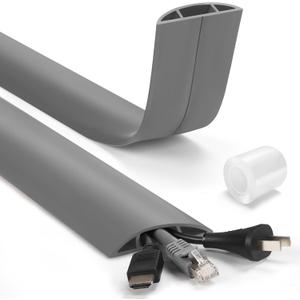 6ft Cord Covers - Grey Floor Cable Management, Hide Cord Cover, Electrical Cable Hider - Cavity: 0.78" W x 0.32" H