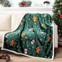 PAVILIA Green Christmas Sherpa Throw Blanket, Gingerbread Snowman Holiday Pattern, Soft Reversible Fleece & Sherpa 50x60 Winter Blanket for Couch & Bed, Cozy Christmas Decor