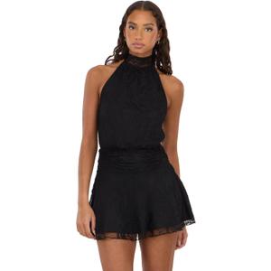 Forever 21 Women's Halter Neck Mini Lace Dress with Pleating at Waist, Black, L