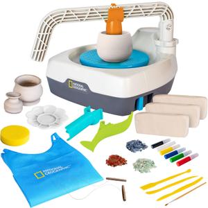 NATIONAL GEOGRAPHIC Deluxe Pottery Wheel Kit  Complete Starter Pottery Set, Plug-In Motor, 3 lbs. Air Dry Clay, Gemstone Chips, Sculpting Tools, Patented Arm Tool, Paints & More, Great Kids Craft Kit