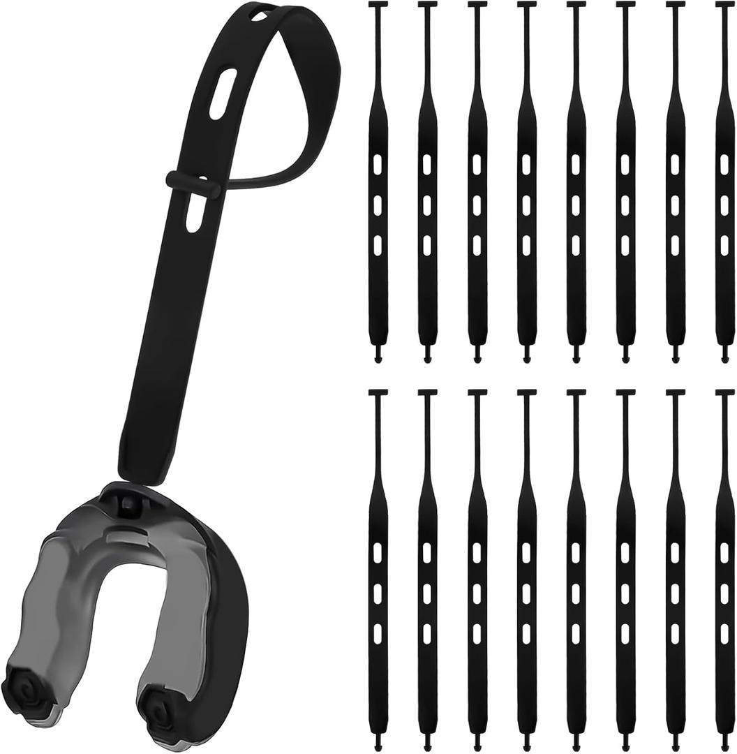 16 Pcs Football Mouth Guard Strap, Universal Rugby Mouth Guard Strap for Youth Sports Football Boxing Rugby Hockey BasketballBlack
